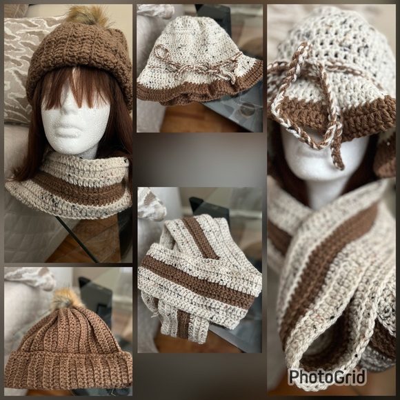 3pc Handmade Crochet Hat and Infinite Scarf - Picture 6 of 6